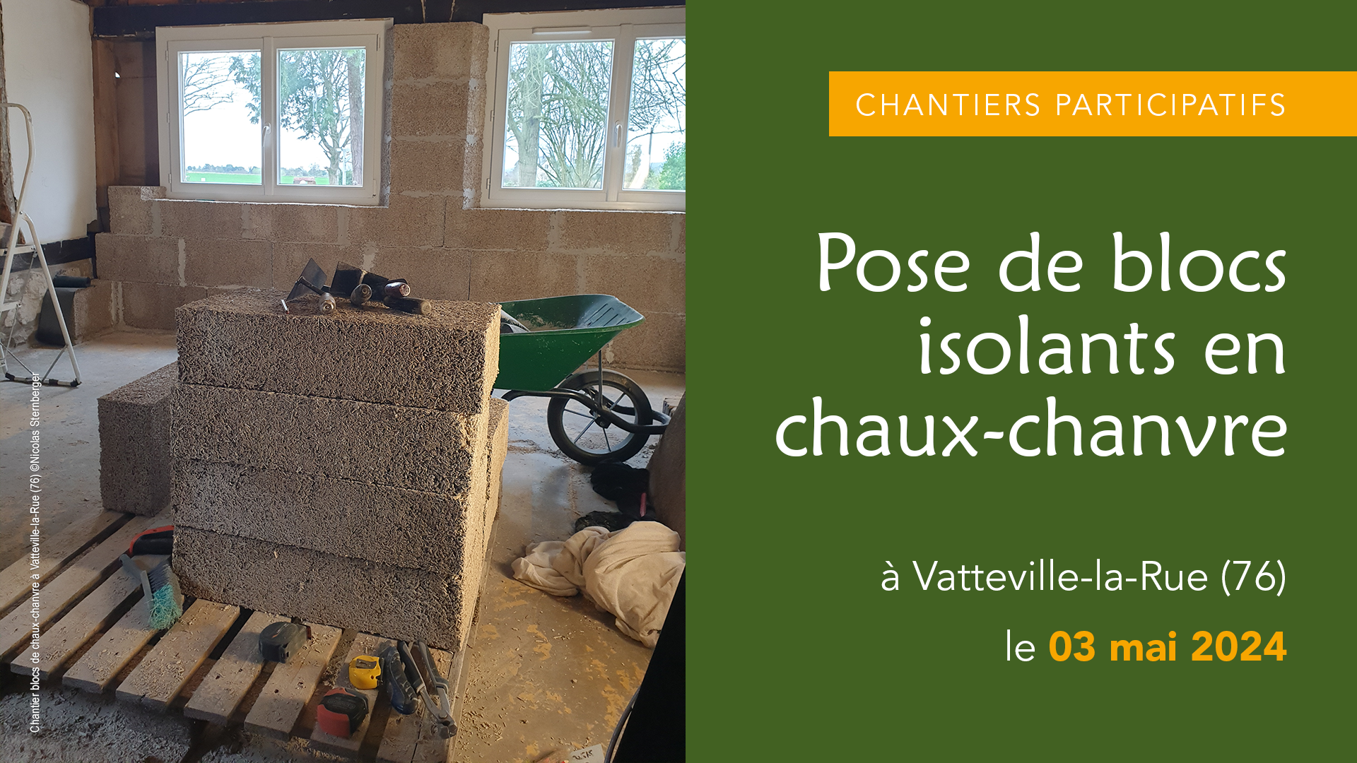 Lire la suite à propos de l’article CHANTIER PARTICIPATIF – Pose de blocs de chaux-chanvre à Vatteville-la-Rue (76)